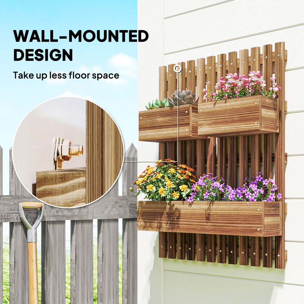 Outsunny Wooden Wall-Mounted Garden Trellis with 3 Movable Planter Boxes Image 4