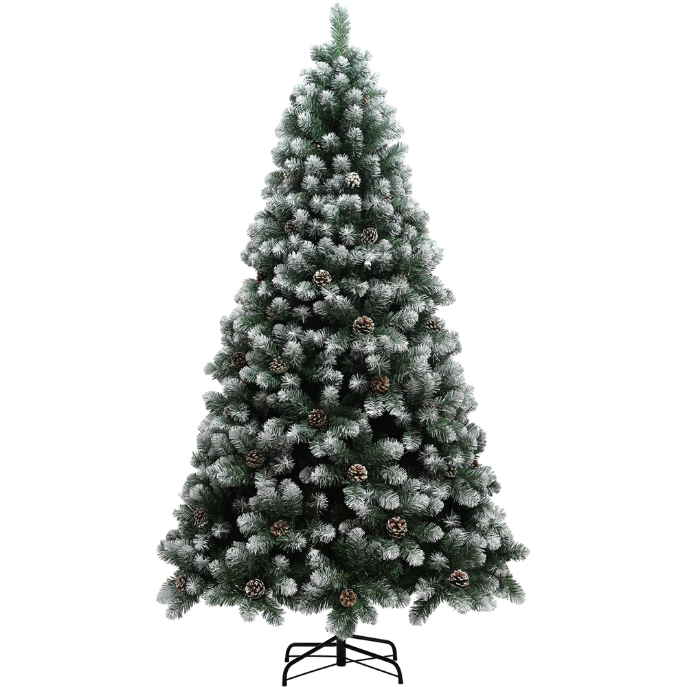 Everglow Snow Dipped Green Artificial Christmas Pine Tree with Pinecones 7ft Image 1
