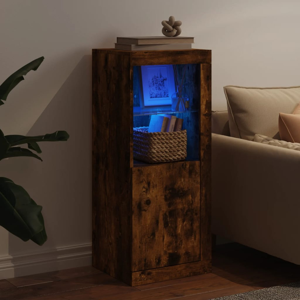 vidaXL Single Door 2 Shelf Smoked Oak Sideboard with RGB LED Lights Image 4