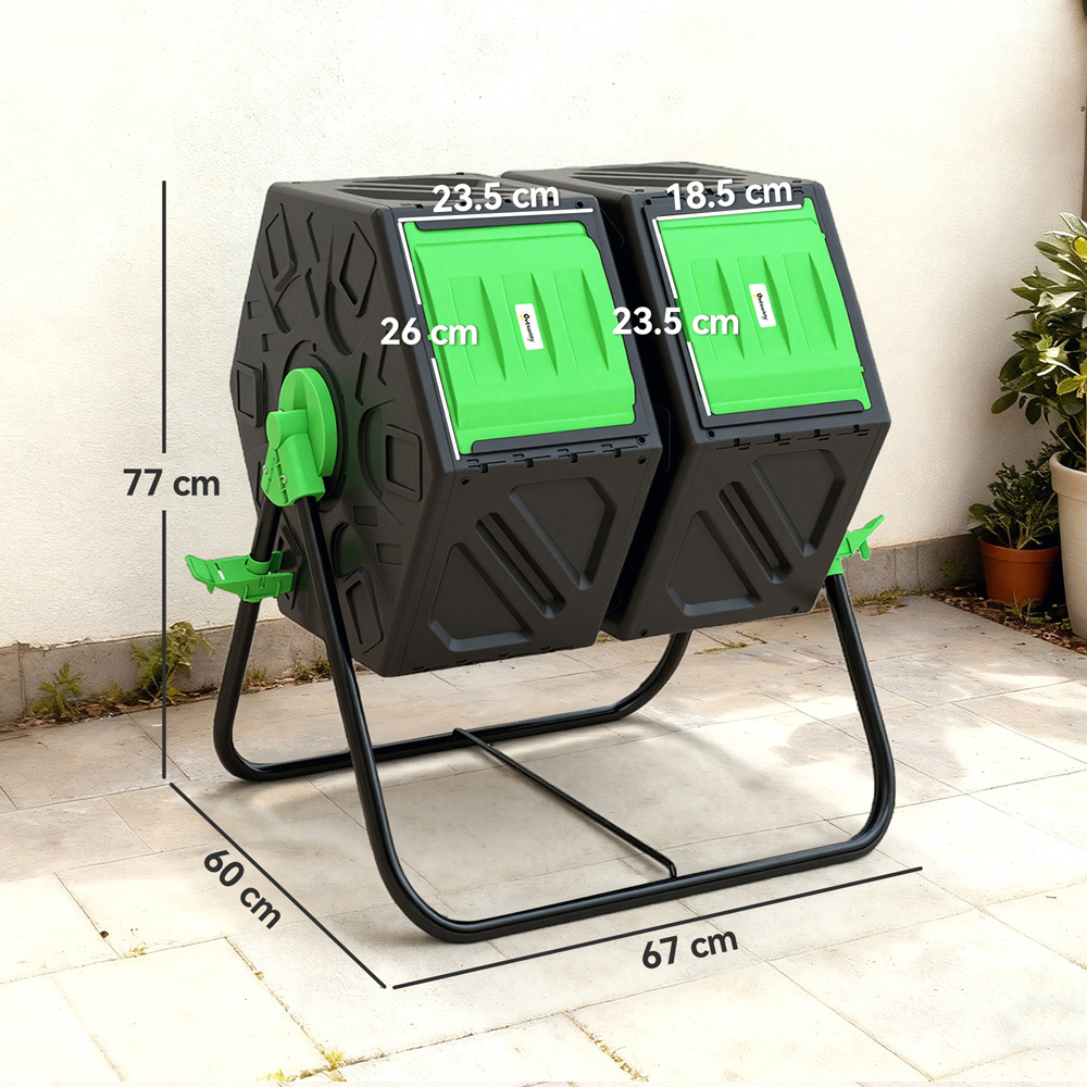 Outsunny 130L Black 2 Chamber Steel Tumbling Garden Compost Bin Image 8
