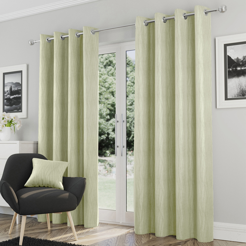 Enhanced Living Goodwood Green Embossed Wave Thermal Eyelet Curtain 168 x 229cm Image 1