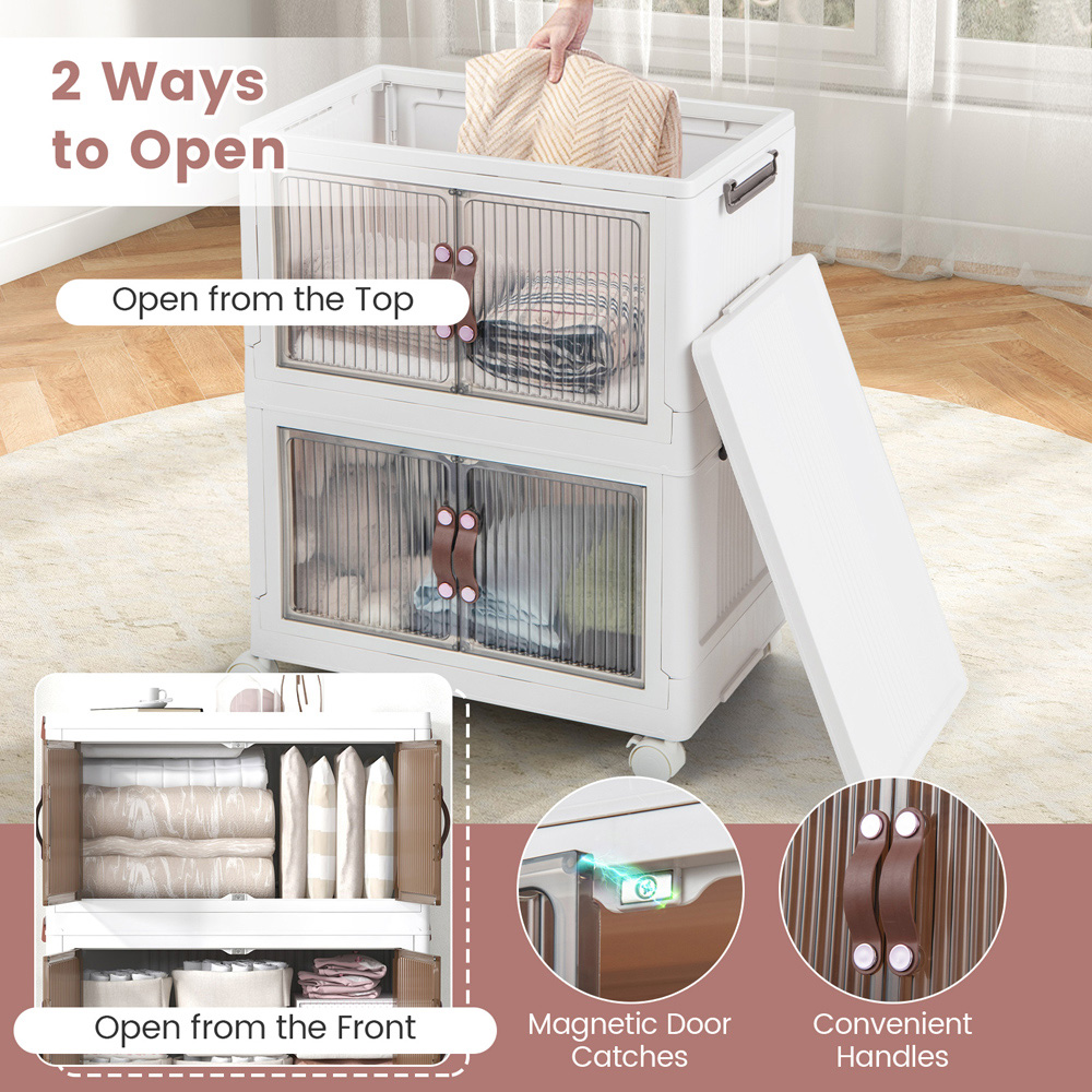 Costway 3 Tier White Stackable Storage Boxes with Lid Image 7