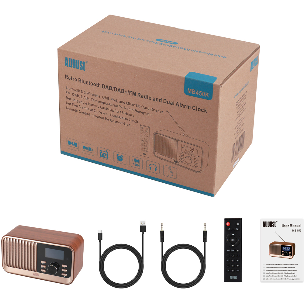 August MB450 Retro DAB DAB+ FM Radio Bluetooth Speaker with Dual Alarm Clock Image 5