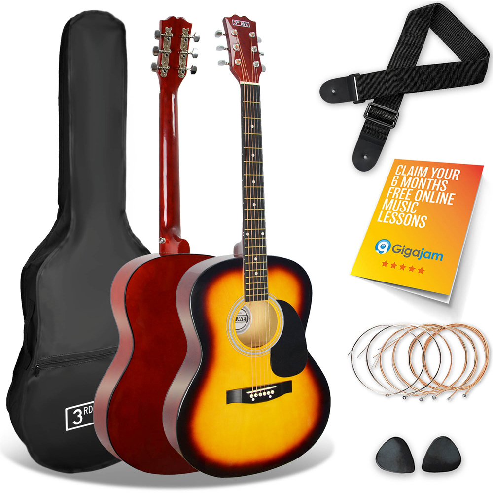 3rd Avenue Sunburst Full Size Acoustic Guitar Set Image 1