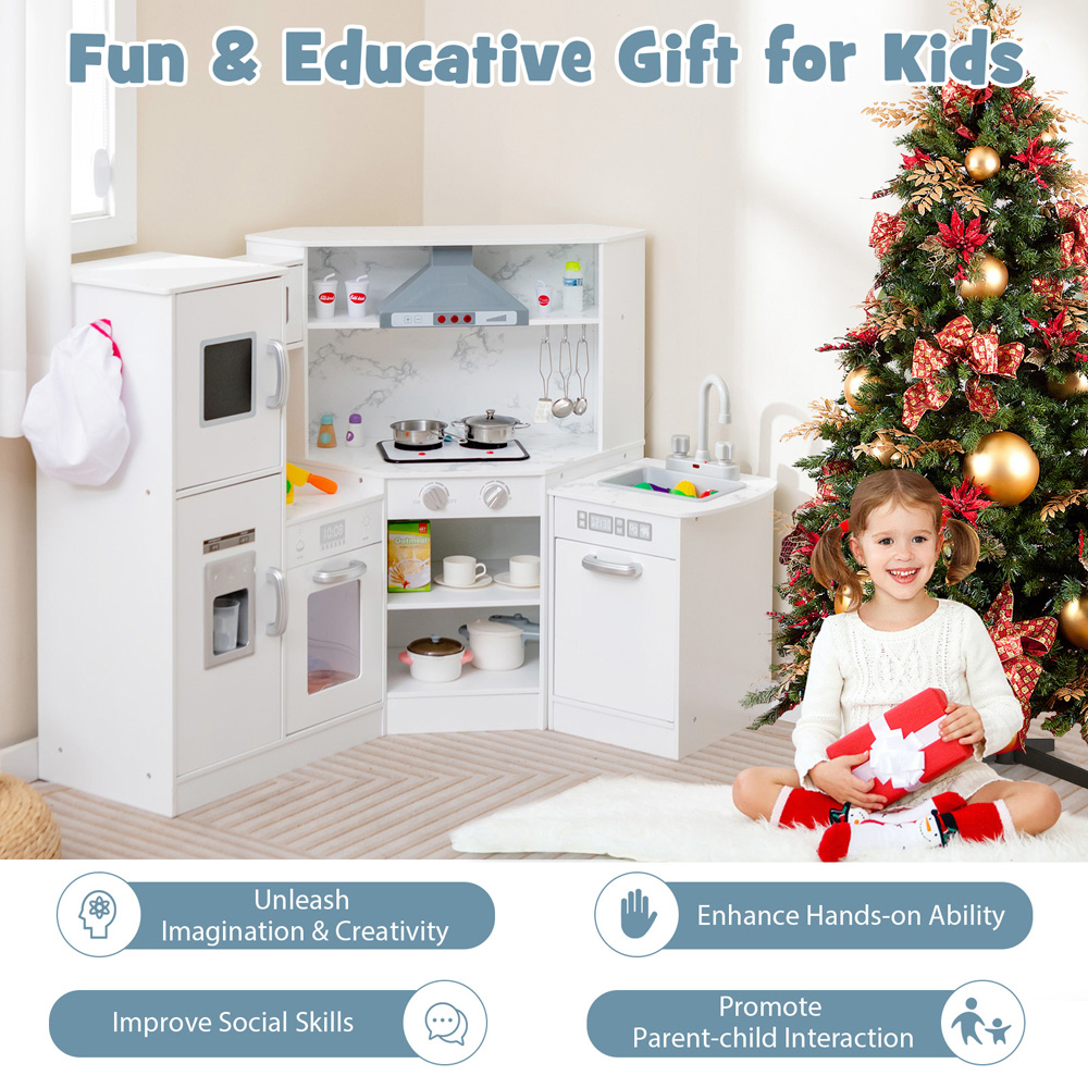 Costway White Kids Corner Kitchen Playset Image 2