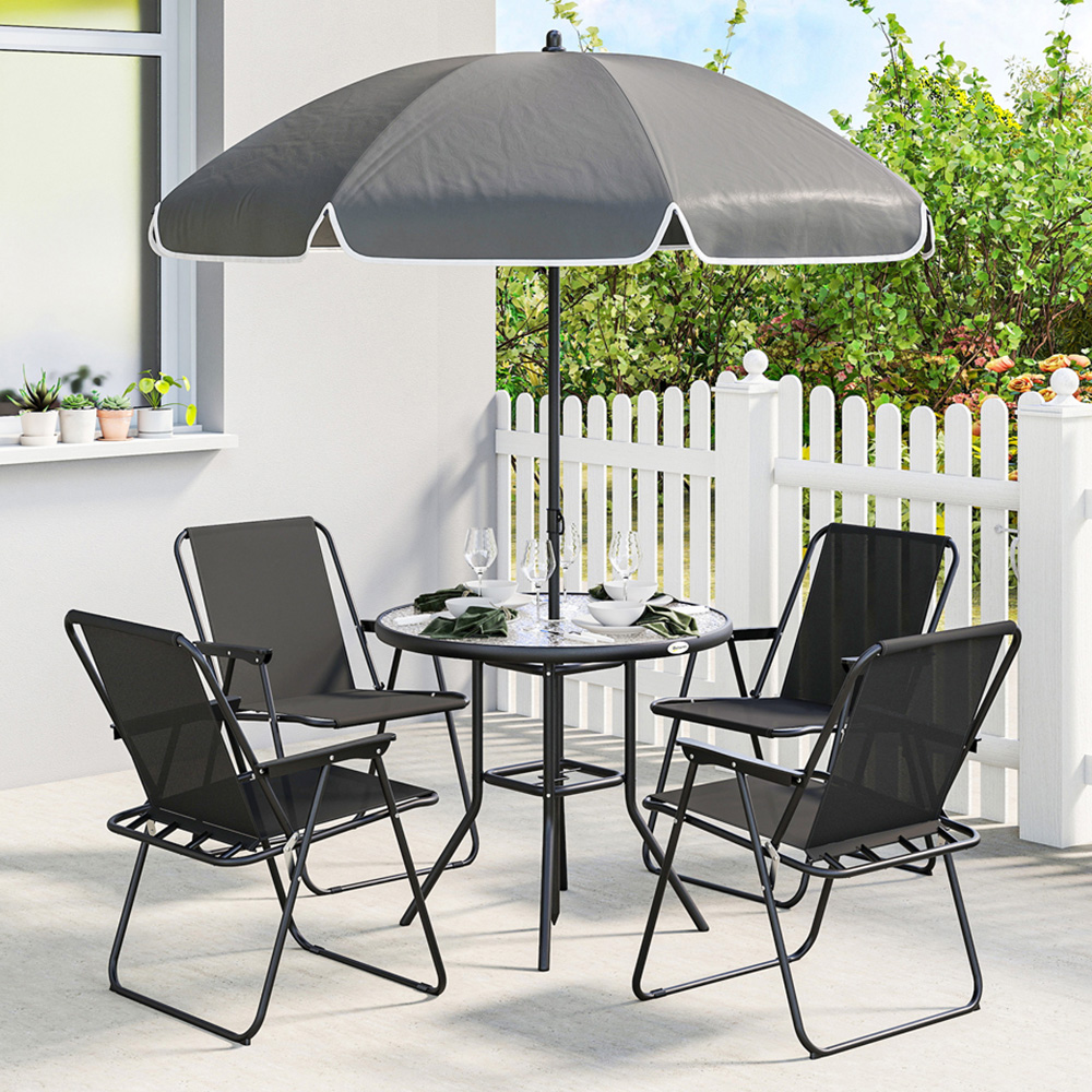Outsunny 4 Seater Round Garden Dining Set with Parasol Black Image 1