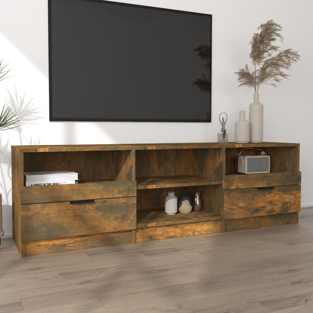 vidaXL 2 Drawer 4 Shelf Smoked Oak TV Cabinet Image 1