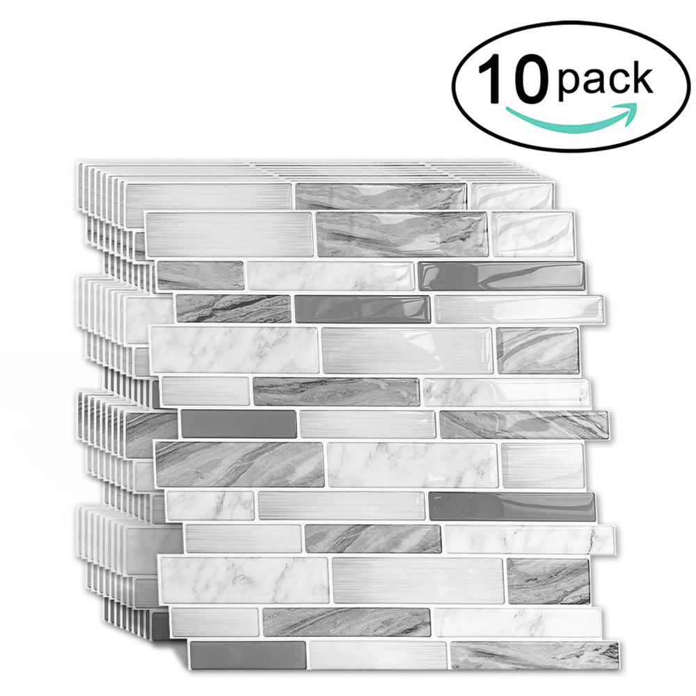 Living and Home 2.5mm White and Grey Peel and Stick Backsplash Tile 10 Pack Image 4