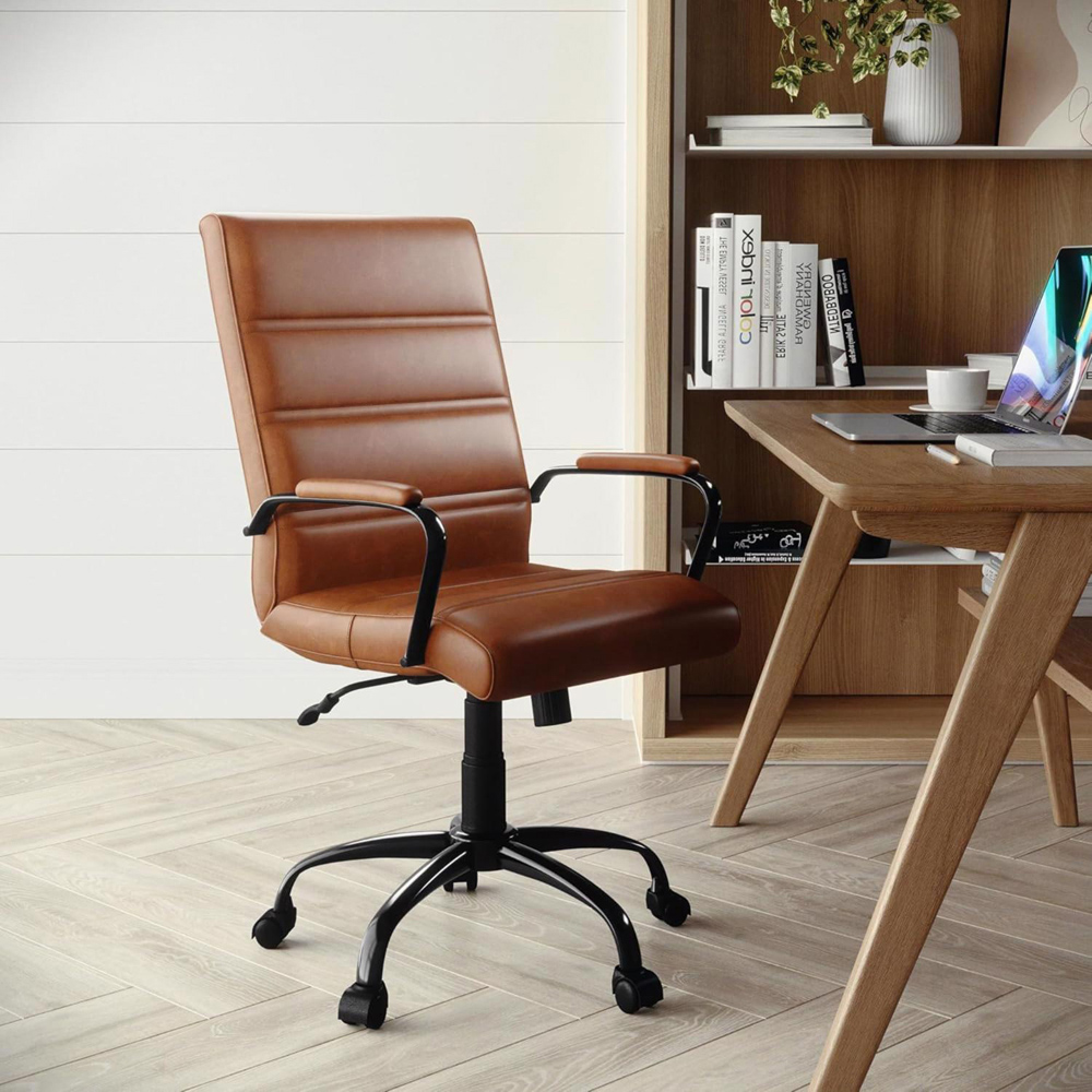 FWStyle Tan Faux Leather Ribbed Office Chair Image 3