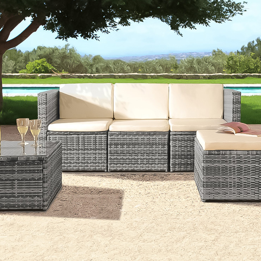 Brooklyn 3 Seater Light Grey Rattan Garden Sofa Set Image 2