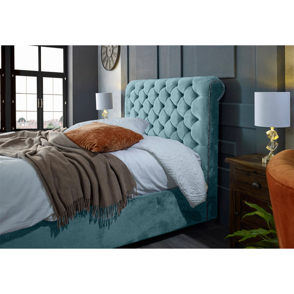 Eleganza Home Veneta Super King Size Duck Egg Plush Velvet Bed Frame with Chesterfield Headboard Image 2