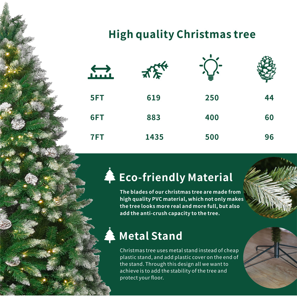 Abrihome Pre Lit Snow Flocked Artificial Christmas Tree 7ft Image 7