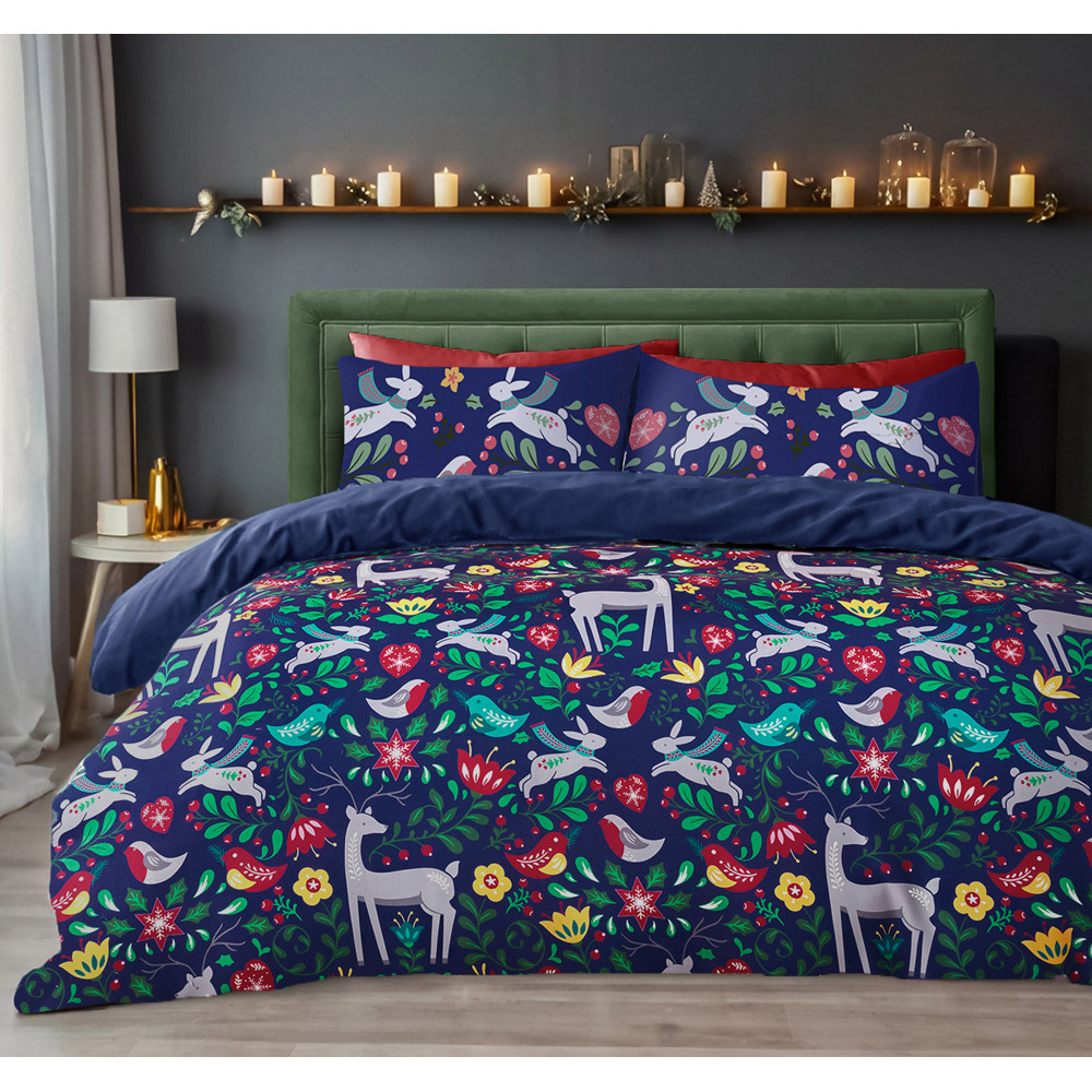 Velosso King Size Navy Robin Scandi Duvet Cover Set Image 3