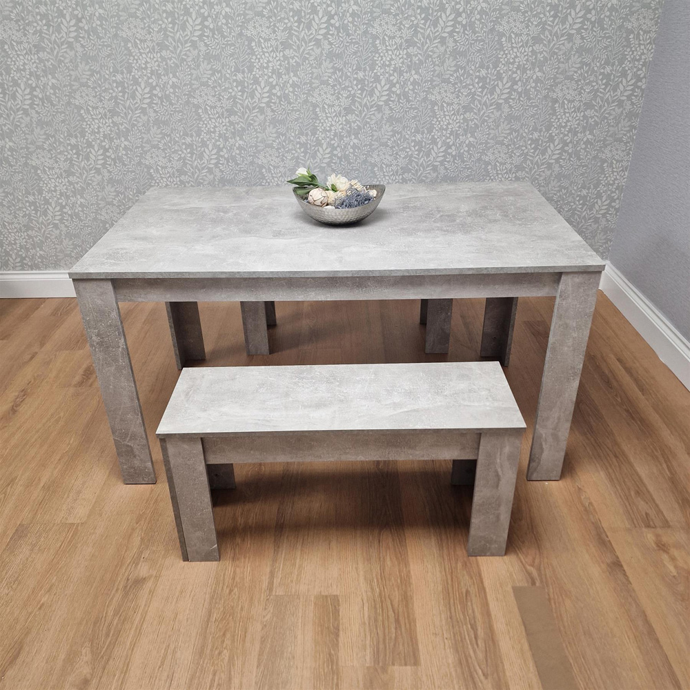 Portland 4 Seater Bench Dining Set Stone Grey and Grey Image 4