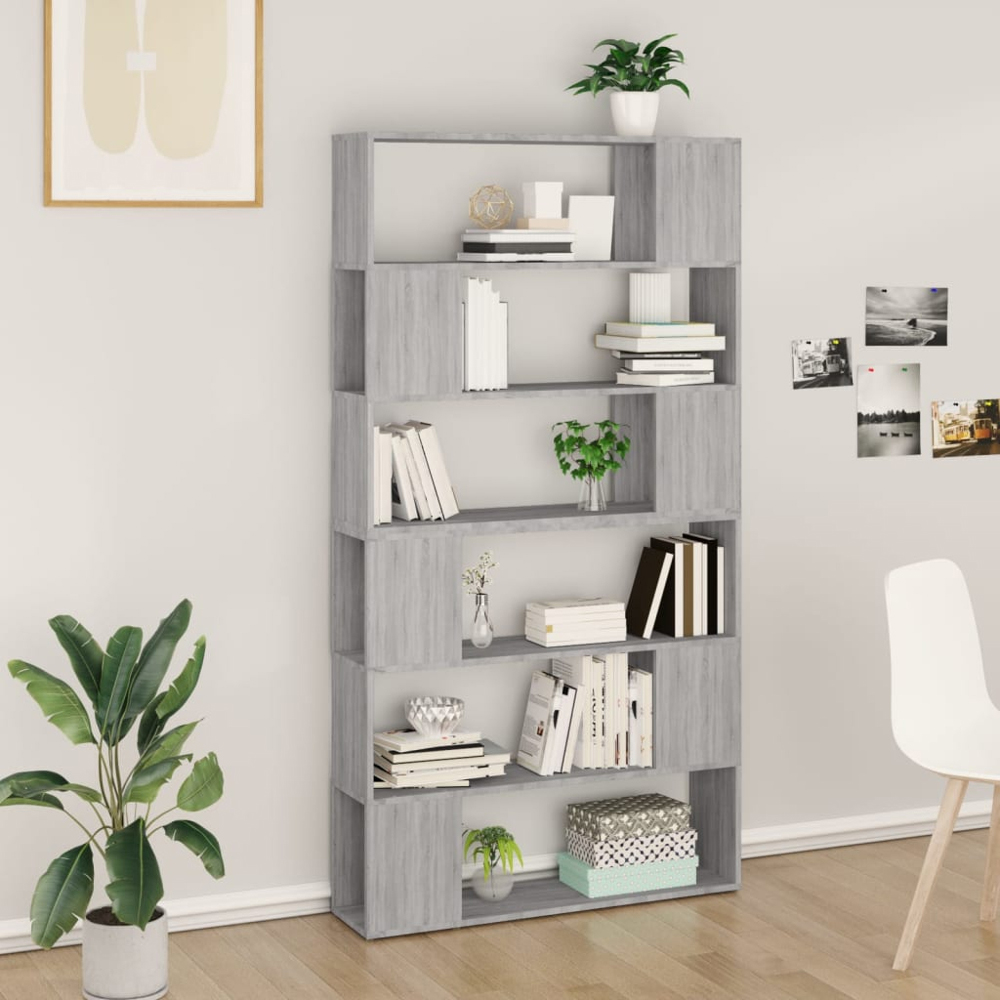 vidaXL 6 Shelf Grey Sonoma Bookcase Image 7