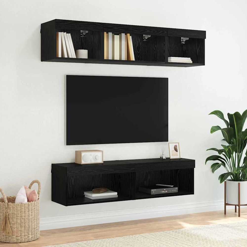 vidaXL Single Shelf Black Oak TV Cabinet with LED Lights Image 6