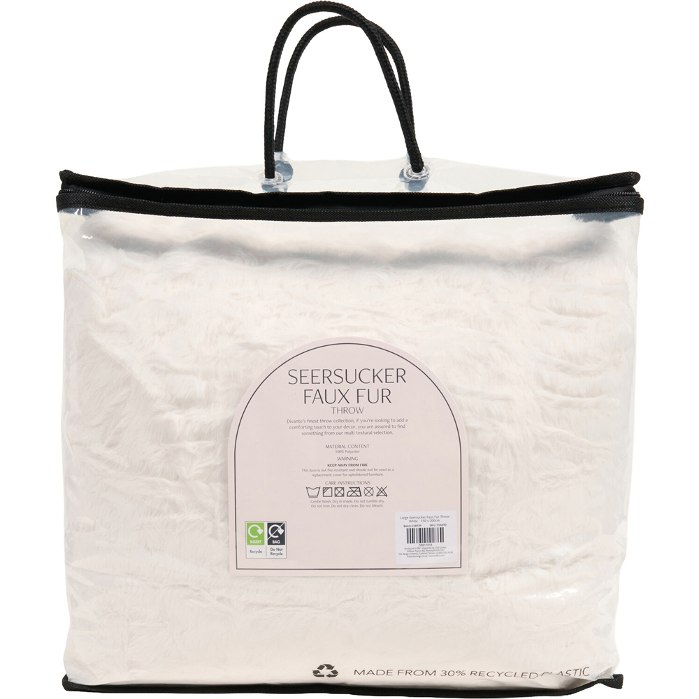 Extra Large Seersucker Faux Fur Throw White Image 2