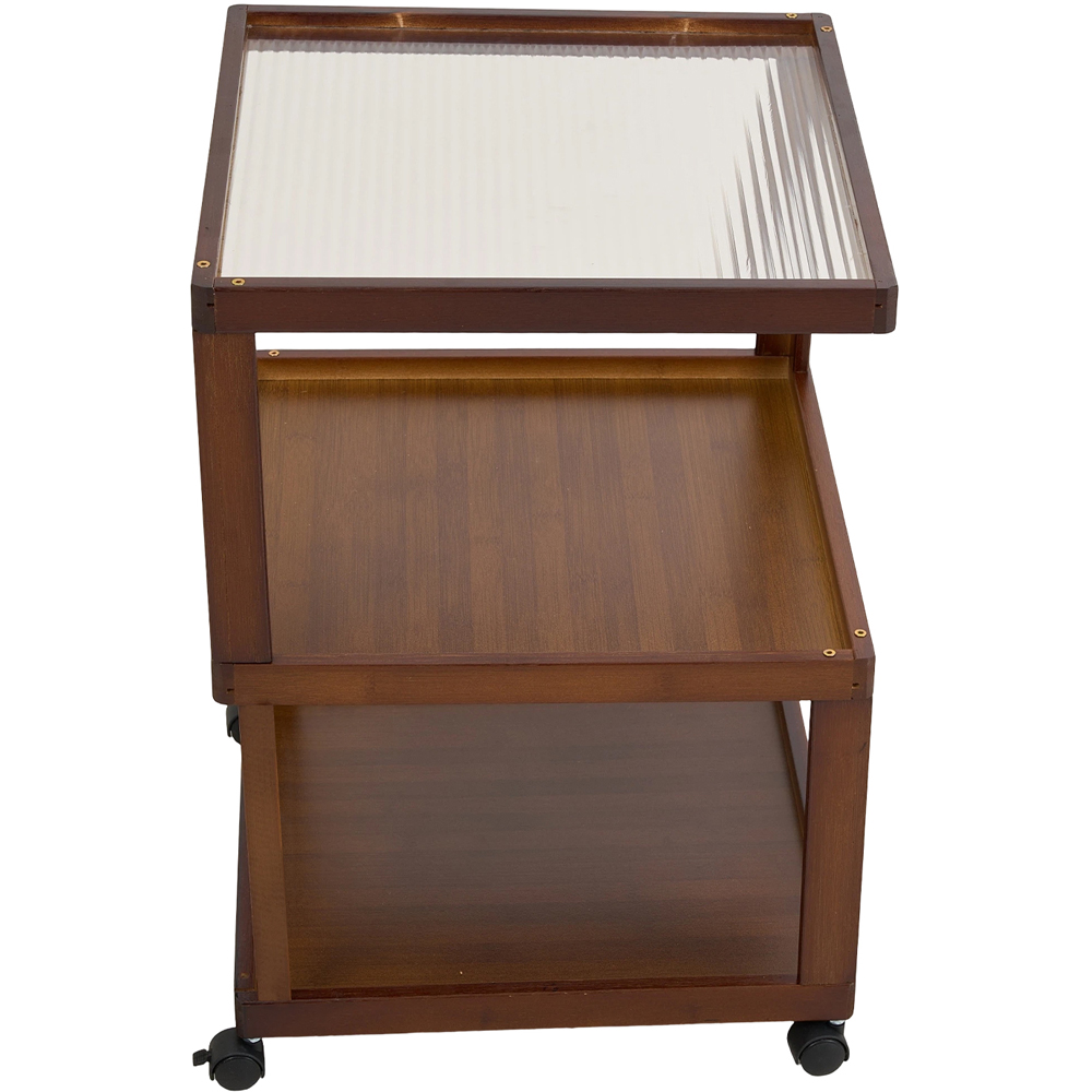 Living and Home 3-Tier Brown Bamboo Acrylic Top Side Table with Lockable Castors Image 5
