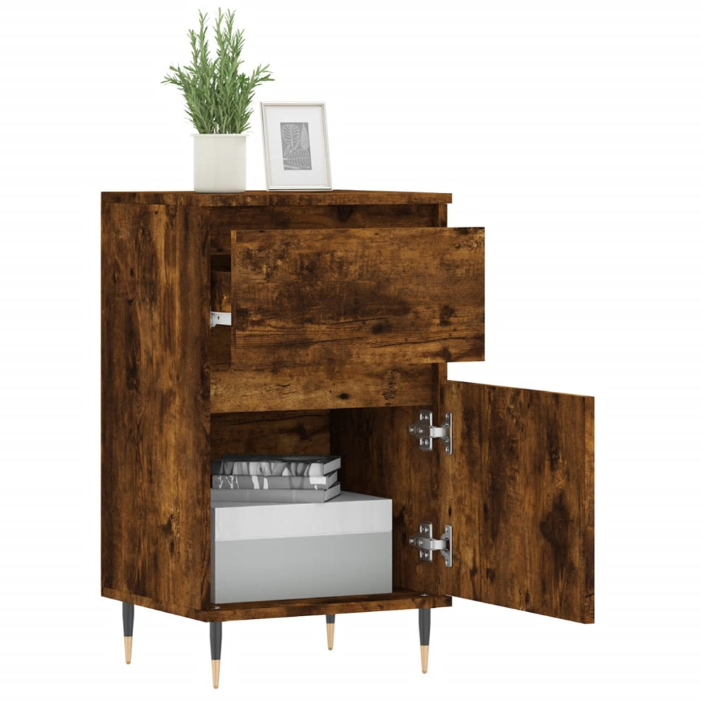 vidaXL Single Door Single Drawer Smoked Oak Sideboard Set of 2 Image 4