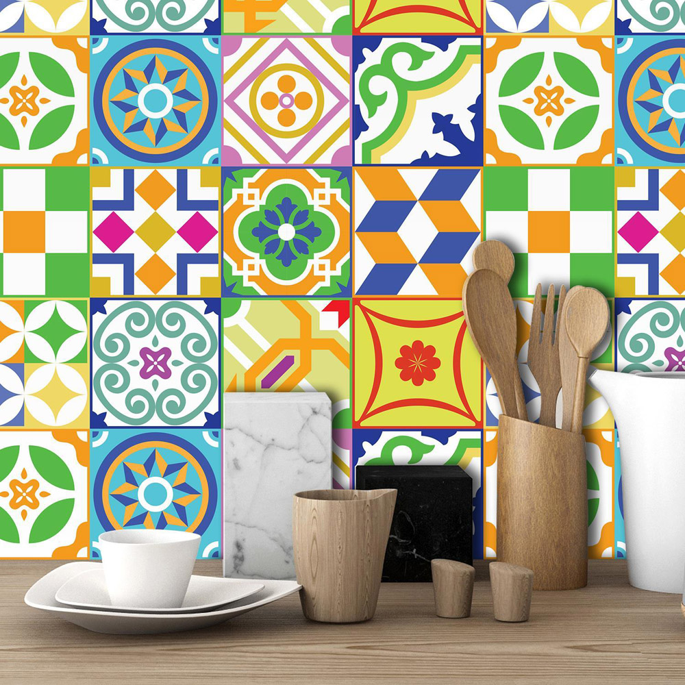 Walplus Classic Spanish Colourful Mixed 2 Tile Sticker 24 Pack Image 4