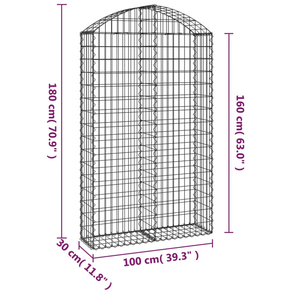 vidaXL Silver Galvanised Iron Arched Gabion Basket 100 x 30 x 160/180cm Image 4