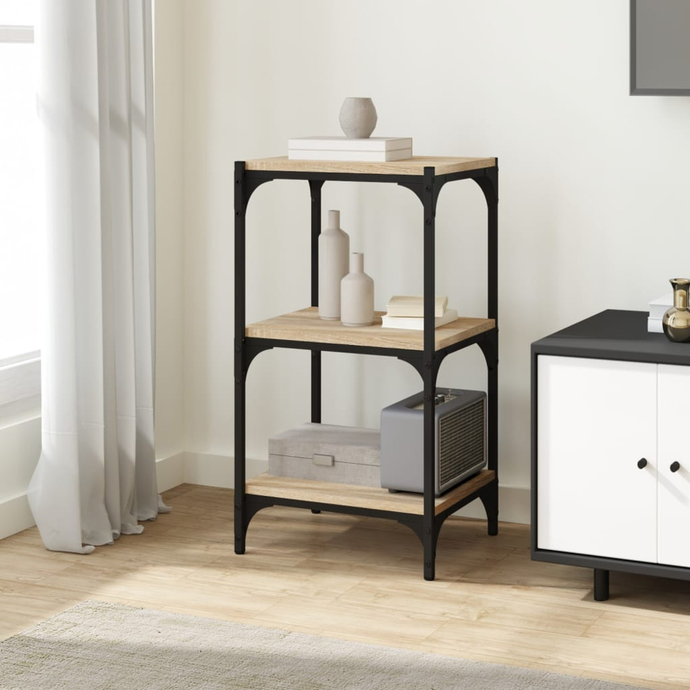vidaXL 3 Shelf Sonoma Oak Wood and Steel Bookcase Image 8
