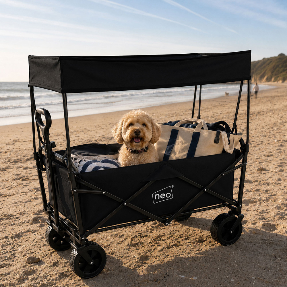 Neo Direct 140L Black Heavy Duty Folding Garden Trolley Cart with Canopy Image 3