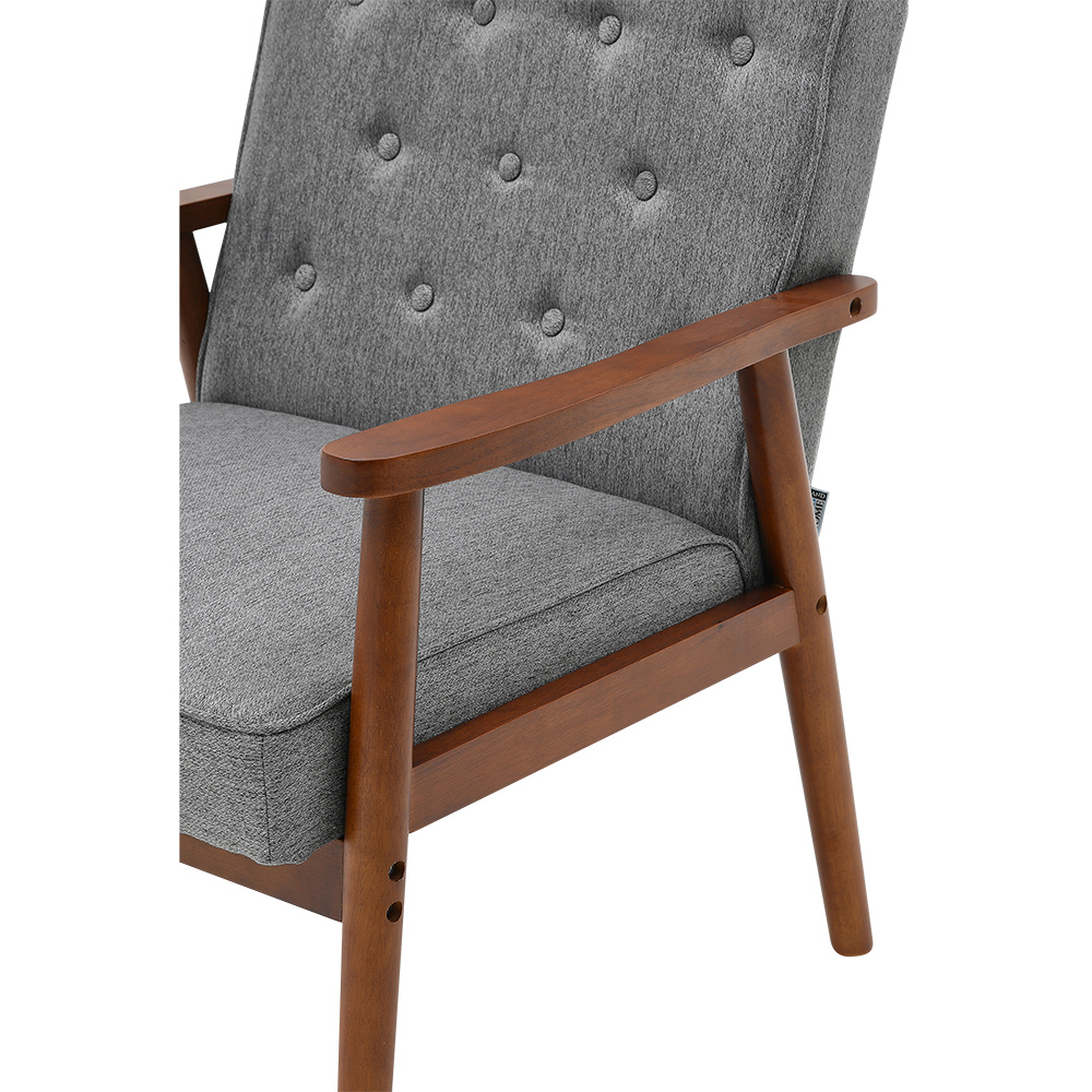 Living and Home Grey Linen Cushion Modern Wood Frame Upholstered Lounge Chair Image 7