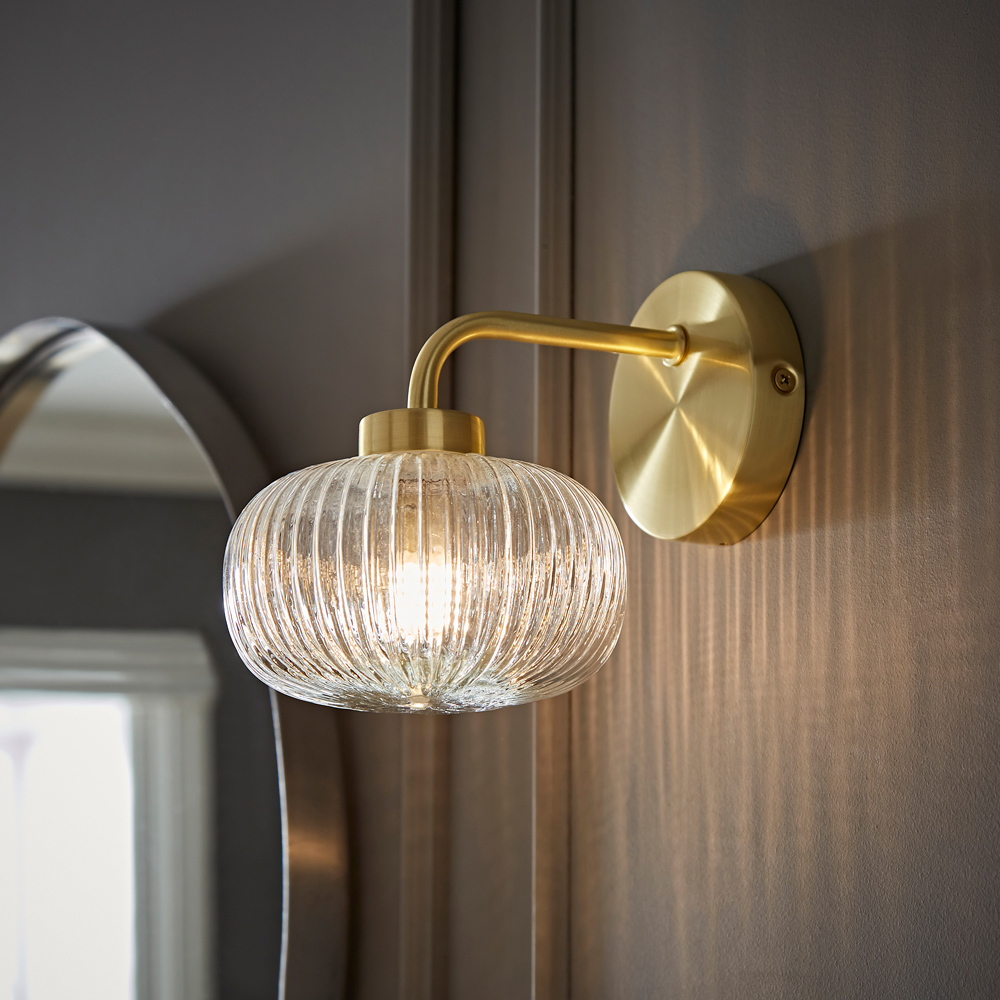 ValueLights Amaia Gold Clear Ribbed Glass LED Wall Light Image 2