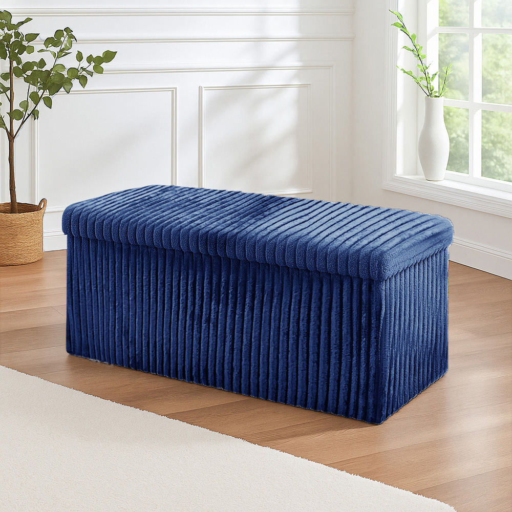 Homerepublic Navy Corduroy Foldable Storage Box 76 x 38cm Image 2