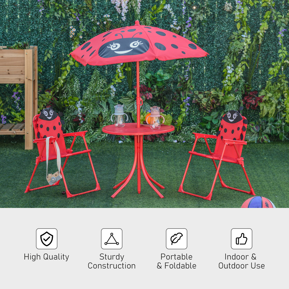 Outsunny Kids Ladybug Foldable Picnic Dining Set with Parasol Image 5