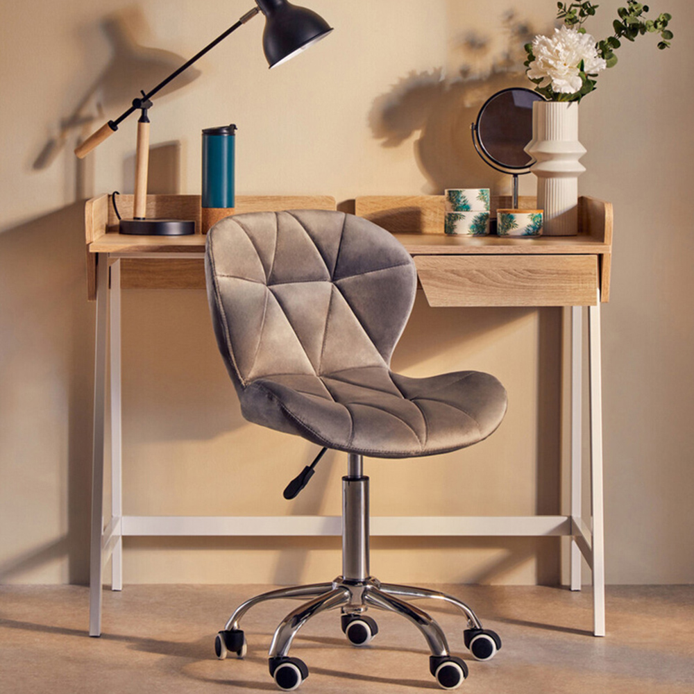 Premier Housewares Grey Velvet Quilted Home Office Chair Image 9