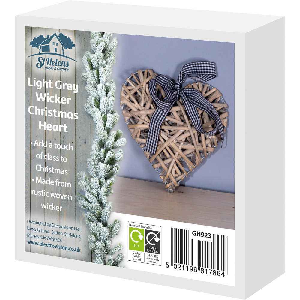 St Helens Light Grey Wicker Woven Willow Heart Christmas Decoration Image 6
