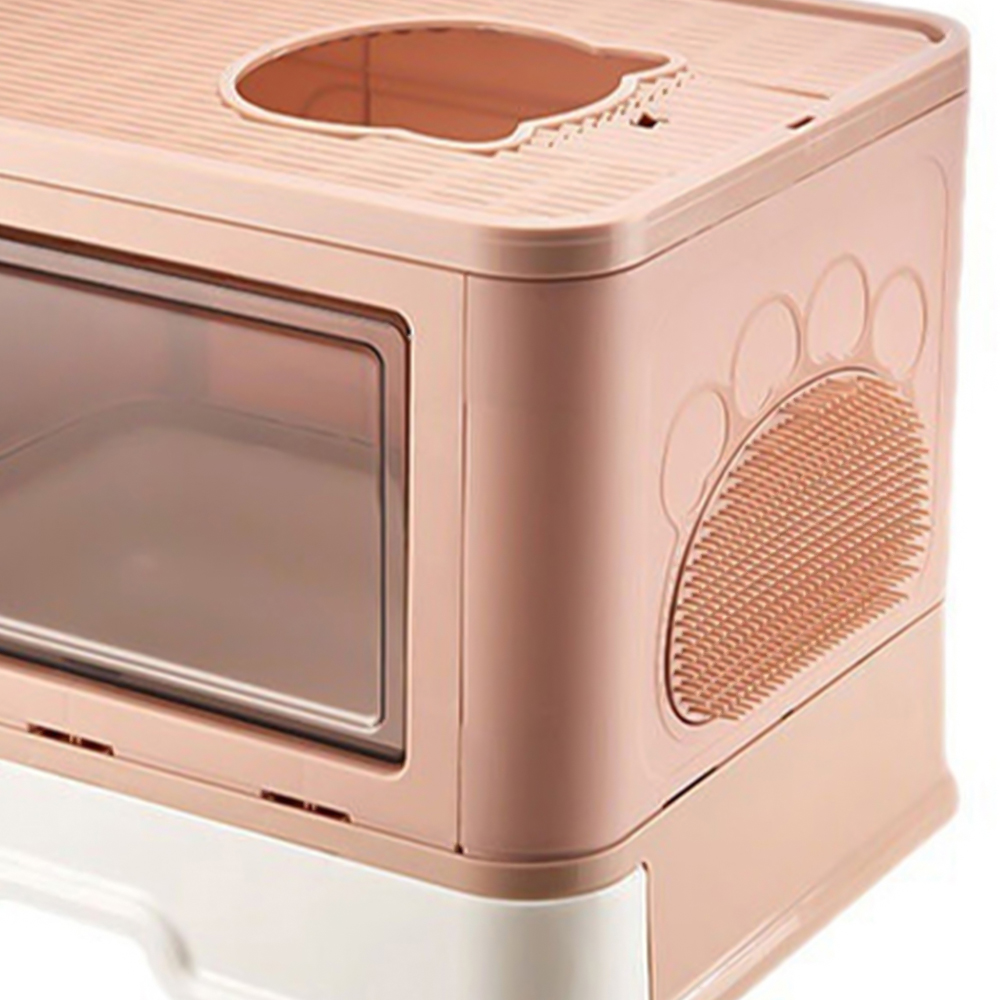 H&O Direct Enclosed Pink Cat Litter Box with Self Grooming Brush and Scoop Image 2