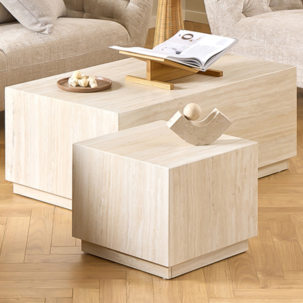 Florence Dice Travertine Rough Paper Effect Coffee Table Set of 2 Image 1