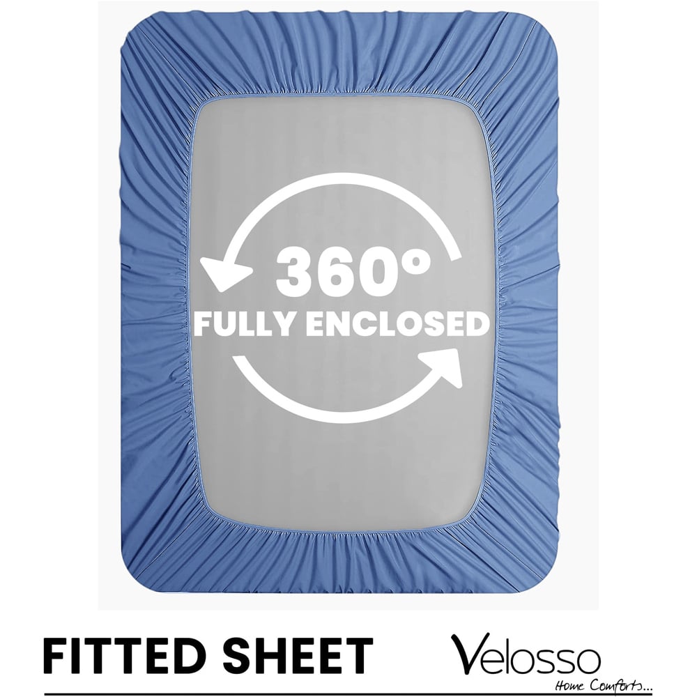 Velosso Microfibre Double French Blue Fitted Sheet Image 3