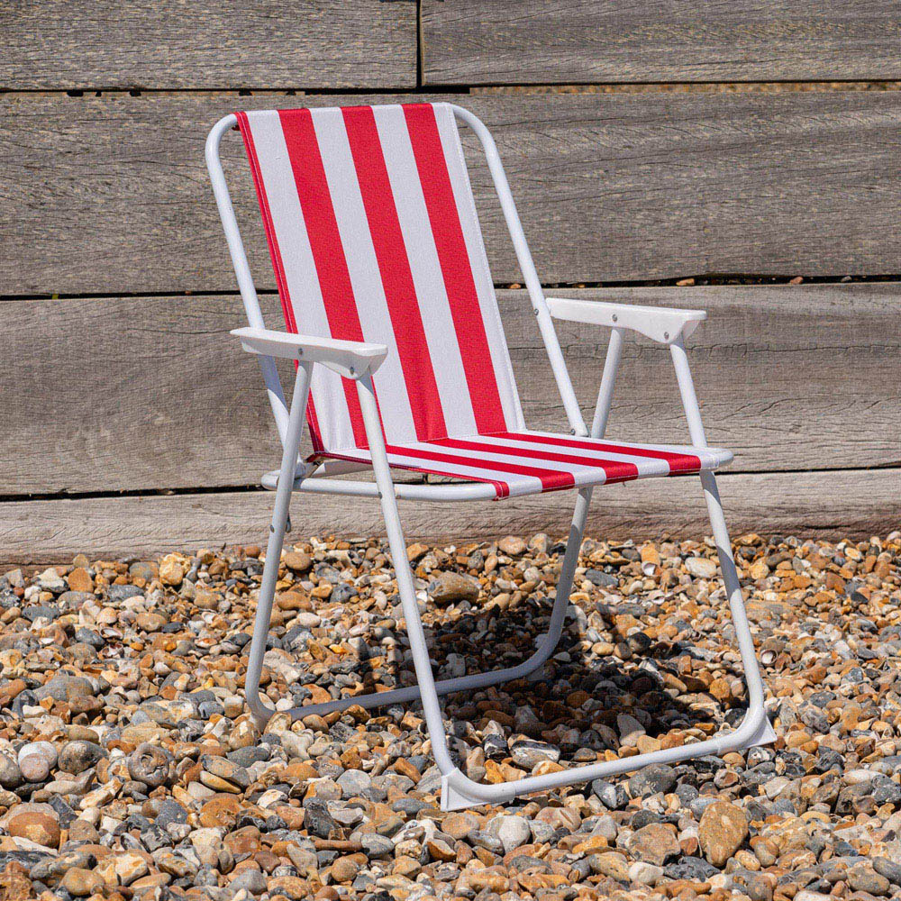 Harbour Housewares Red Stripe Folding Metal Beach Chair Image 4