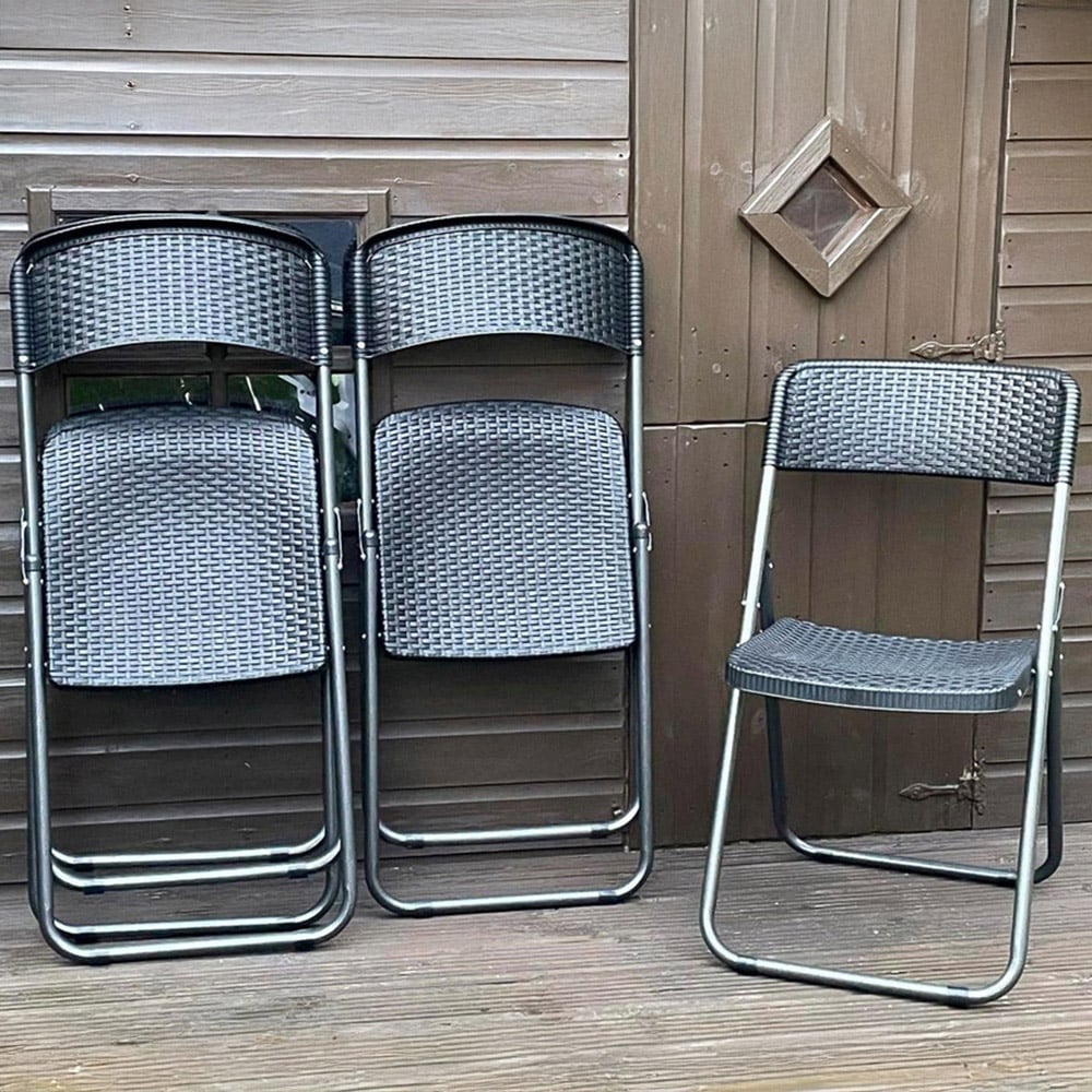 Garden Gear Set of 4 Black Rattan Effect Folding Plastic Dining Chair Image 1