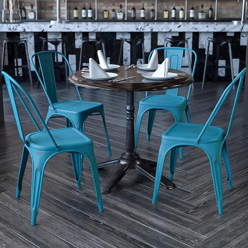 FWStyle Set of 4 Kelly Blue Assembled Steel Chairs Image 1