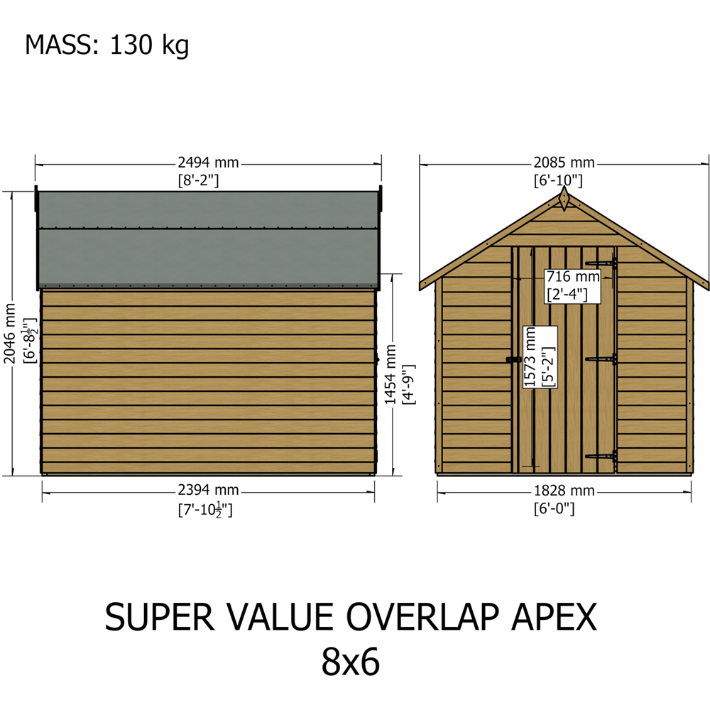 Shire Super Value 8 x 6ft Overlap Apex Garden Shed Image 9