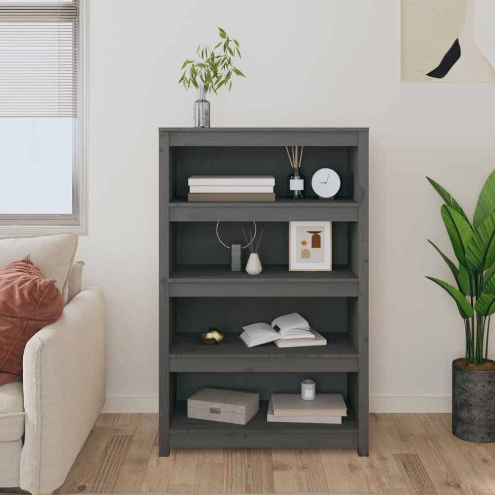 vidaXL 4 Shelf Grey Solid Pine Wood Bookcase Image 7
