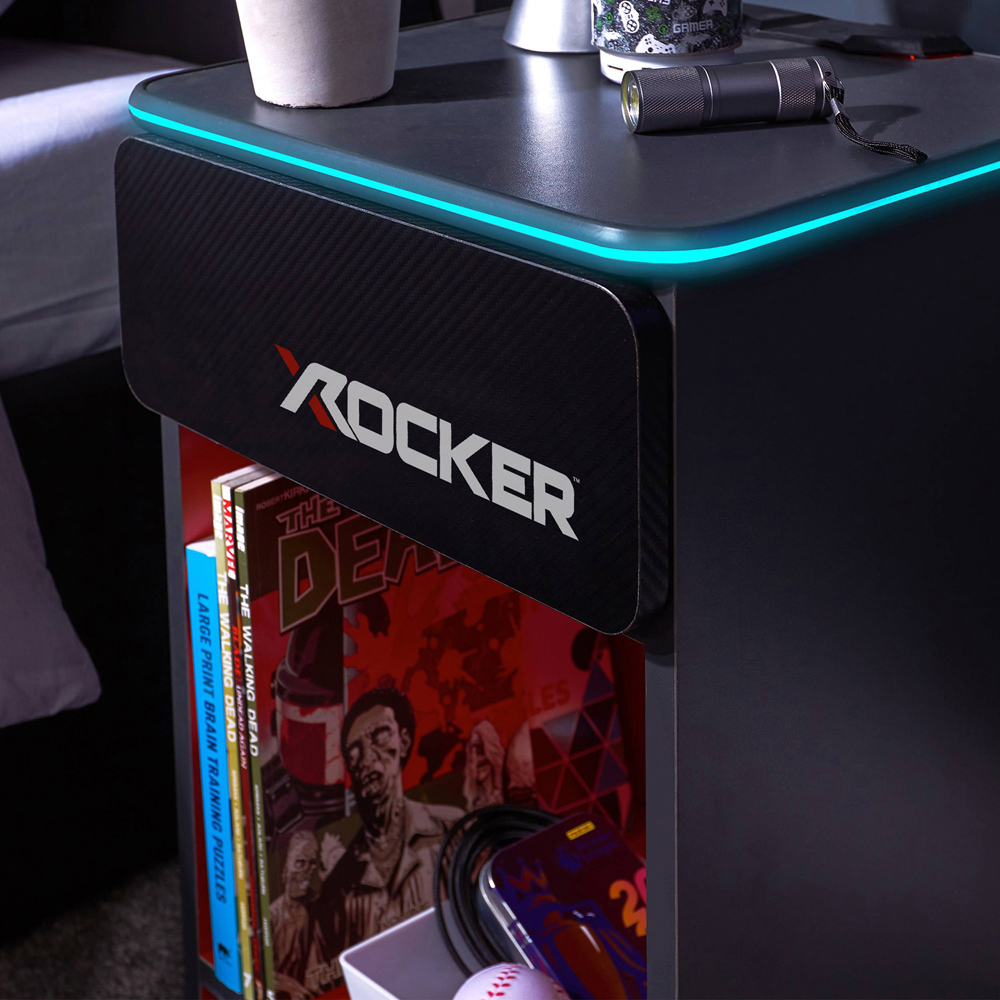 X Rocker Carbon-Tek Single Drawer Single Shelf Grey and Red LED Bedside Table with Charging Image 3