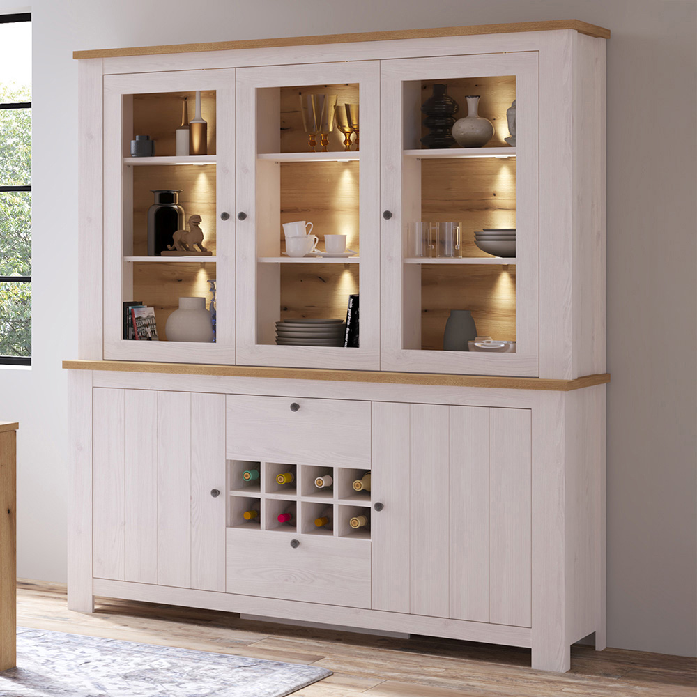 Florence Celesto 2 Drawer 2 Door White and Oak Sideboard with Wine Rack and 3 Door Display Image 1