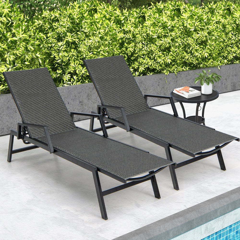 Costway Brown Outdoor Rattan Chaise Lounge with Armrests Image 4