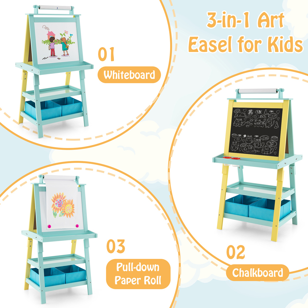 Costway Yellow Kids Double Sided Art Easel with Paper Roll Image 8