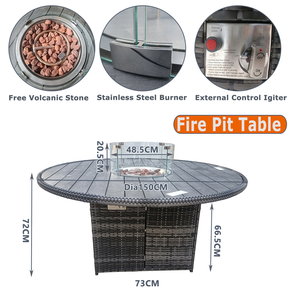Furniture One 6 Seater Rattan Garden Lounge Set with Fire Pit Image 7