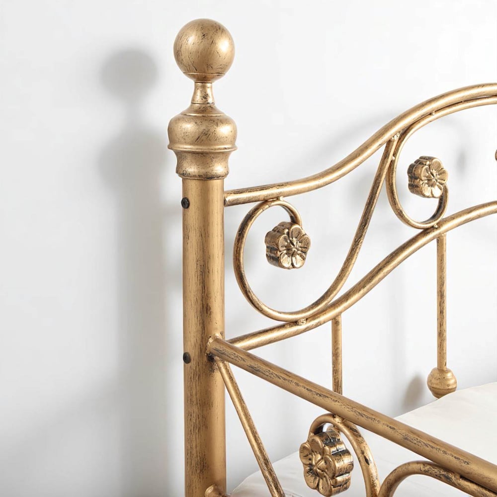 OAT Home Mayfair Single Antique Brass Effect and Black Guest Trundle Metal Day Bed Image 2