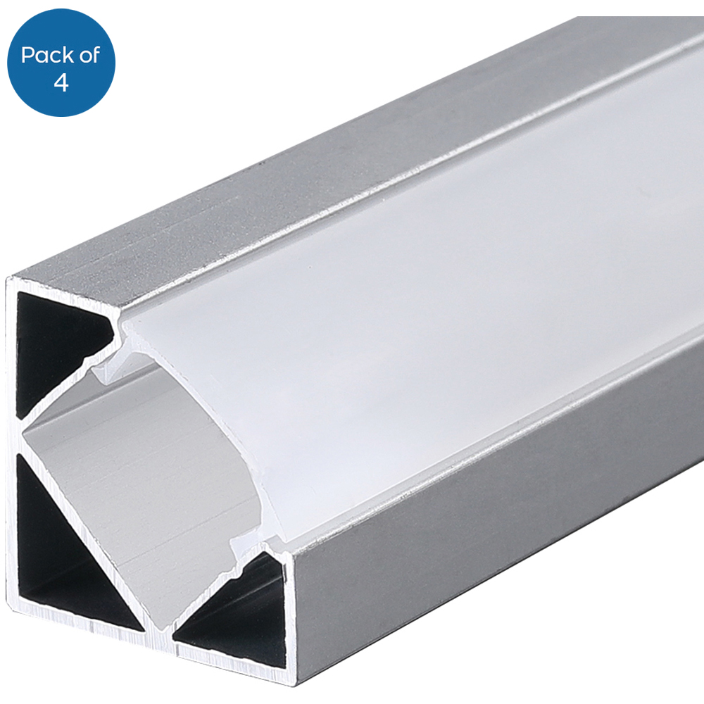 ENER-J Corner Aluminum Profile with PC Cover 25.21 x 17.5mm 4 Pack Image 1