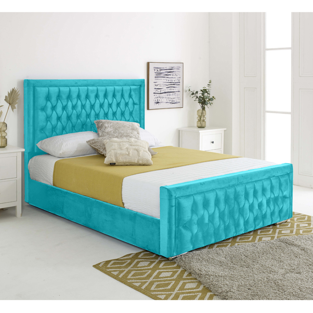 Eleganza Paloma King Size Teal Plush Velvet Bed Frame with Headboard and Footboard Image 5