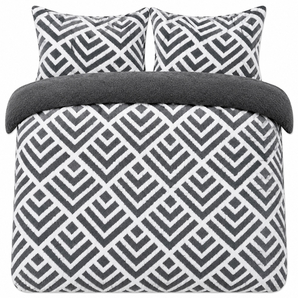 Smart Living Single Charcoal Geo Jacquard Fleece Duvet Set Image 2
